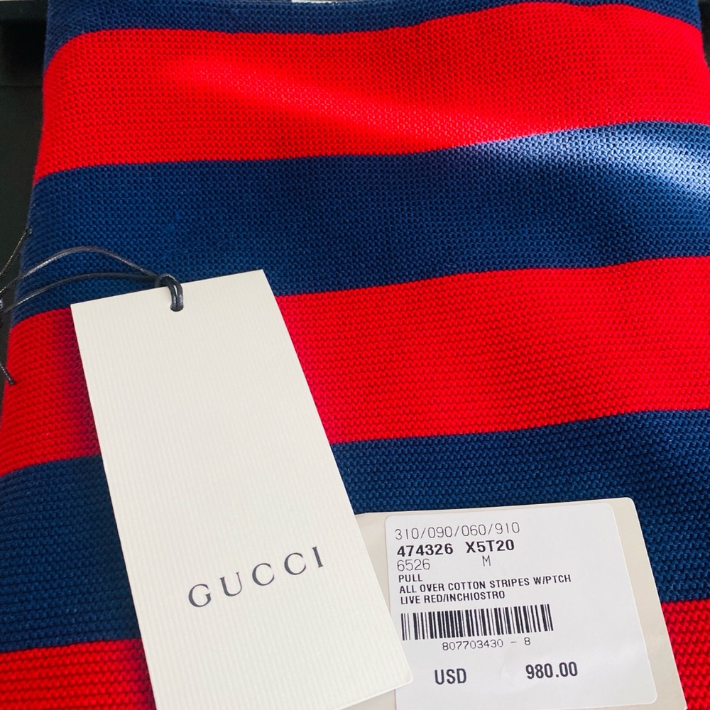 Gucci Bold Red and Blue Stripes W/Ptch Live Red/Inchiostro Pull Over - Picture 11 of 12